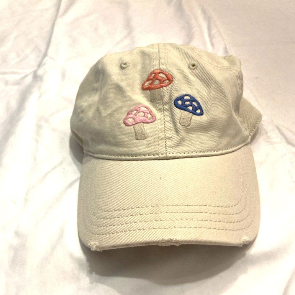 Aerie Tan Slide‑Back Mushroom Embroidered Baseball Cap – Cottagecore Y2K Style